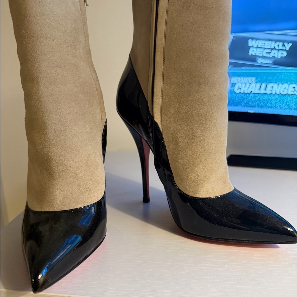 Christian Louboutin Black and Cream Ankle Boots - Picture 2 of 3